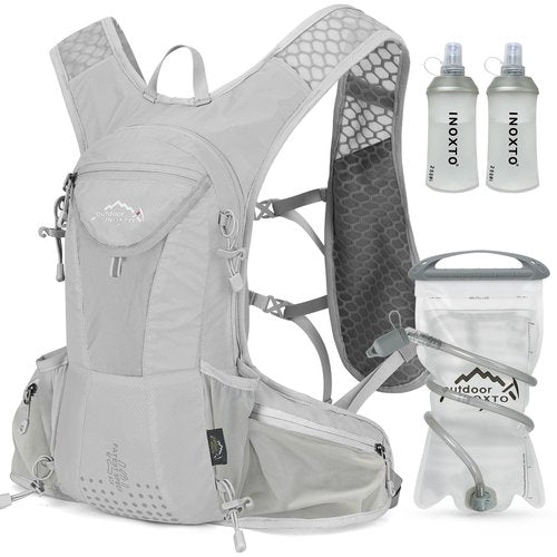 IX INOXTO Hydration Pack Backpack, Lightweight Water Backpack with 2L Hydration Bladder Daypack for Men Women,Running Hydration Vest for Trail Running Hiking Cycling Race Climbing (Grey-White)