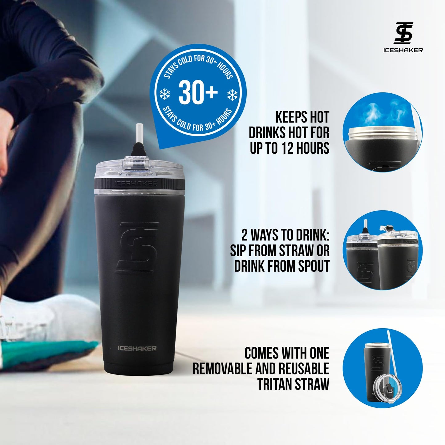 Ice Shaker 26 Oz Tumbler, Insulated Water Bottle with Straw, Stainless Steel Bottle, As Seen on Shark Tank, Water Bottle with Straw, Yellow