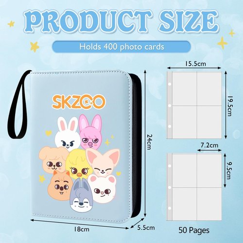 Photocard Binder for Stray SKZ Cards,4 Pocket with 60 Sleeves up to 400 Cards Pink Cute Photo Album for Fans Boys and Girls