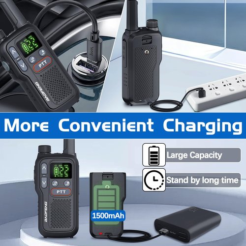 Walkie Talkies Long Range for Adults, Rechargeable Walkie Talkie FRS Two Way Radio with 1500mAh Li-ion Battery USB-C Charger NOAA Weather Radio VOX Walky Talky for Hiking Cruises Camping (2Pack)