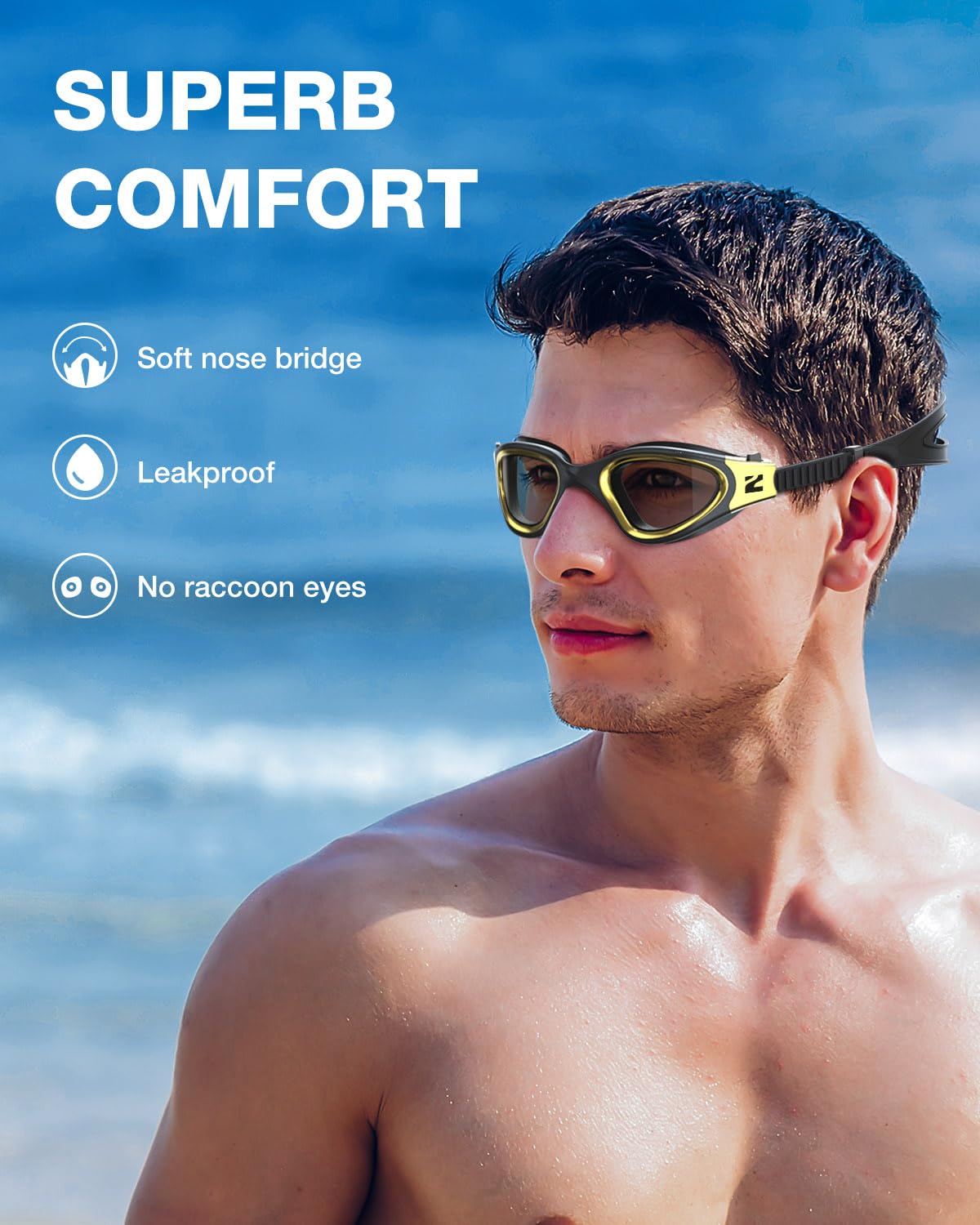 ZIONOR Swim Goggles, G1 ULTRA Photochromic Polarized Swimming Goggles for Men Women Adult, UV Protection Leakproof Easy Adjustable Strap for Indoor Outdoor Swimming (Polarized + Gold)