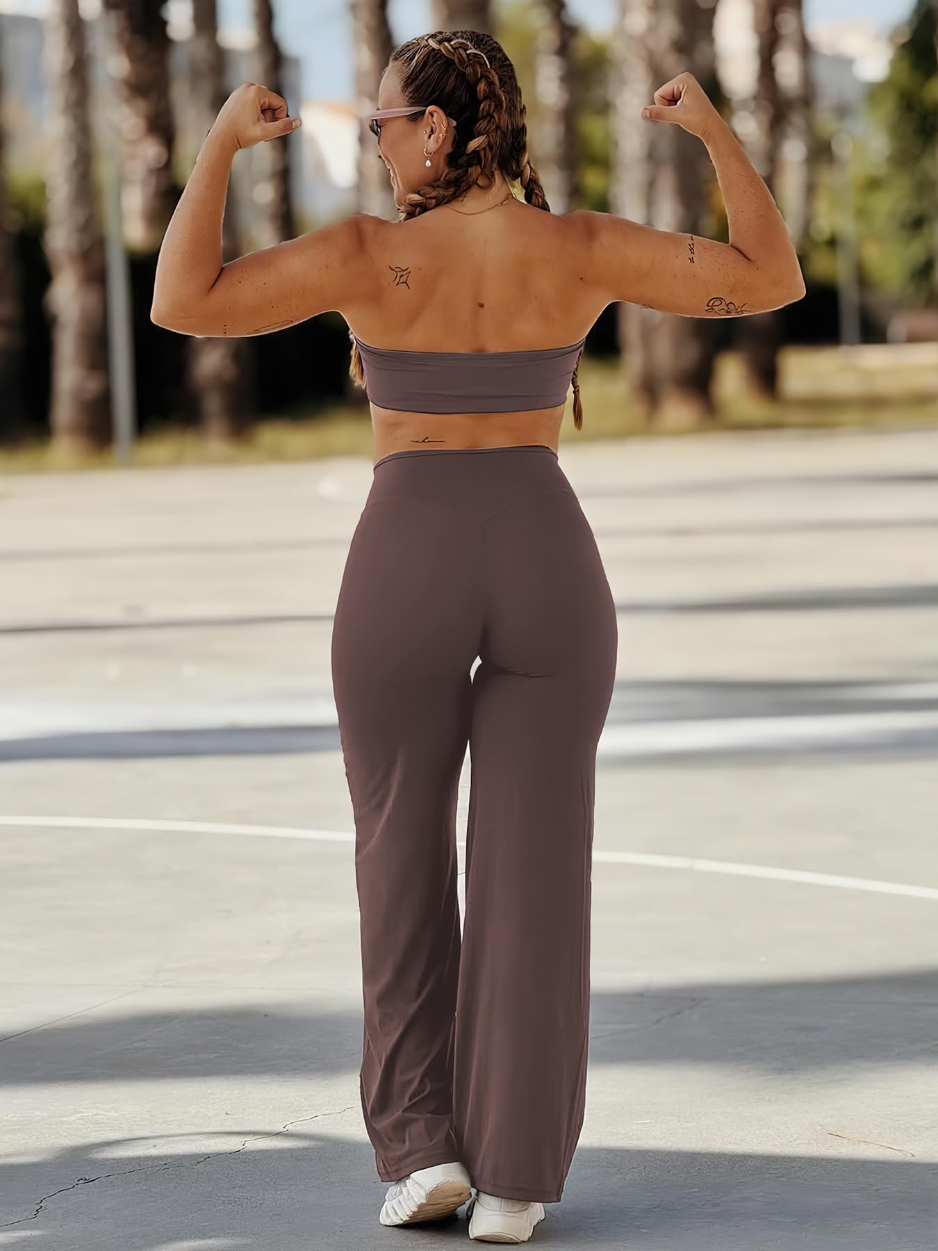 YEOREO Workout Leggings Womens No Front Seam Straight Leggings 29" High Waist Buttery Eddiy Gym Yoga Pants Plum Brown S