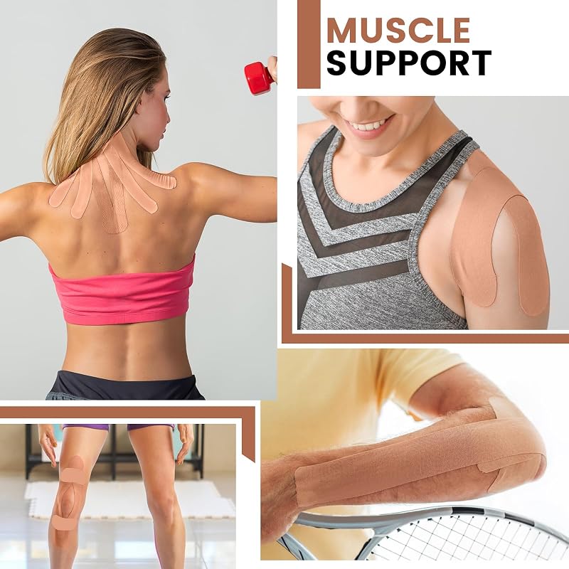 Kinesiology Tape Strips 60 Pcs Precut 2in x 10in Skin Color - Waterproof, Breathable Muscle Support