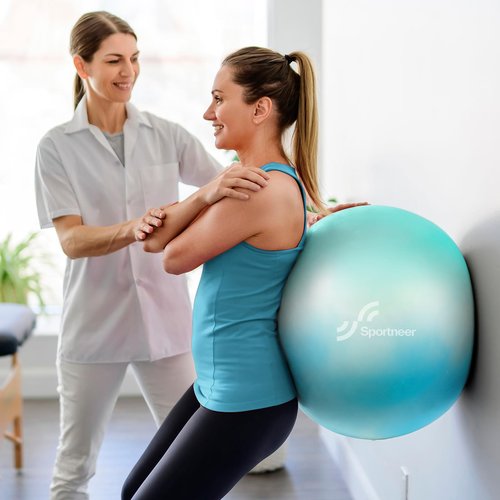 Sportneer Extra Thick Exercise Ball - 25.6''Yoga Ball with Quick Pump - Anti-Burst and Slip Resistant Fitness Ball Chair for Pregnancy and Physical Therapy (Blue Green)