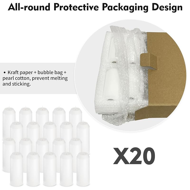 20 Pack 15H Unscented Emergency Candles with Notch-Head - White Pillar Lantern Candles (Variation: 20+Notch-head)
