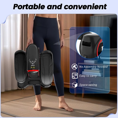 Under Desk Elliptical Machine, Elliptical Leg Exerciser with Bluetooth Speaker, 12 Adjustable Speeds, Auto & Manual Modes, Remote Control & LCD Touchscreen Ideal for Seniors (Red-Update)