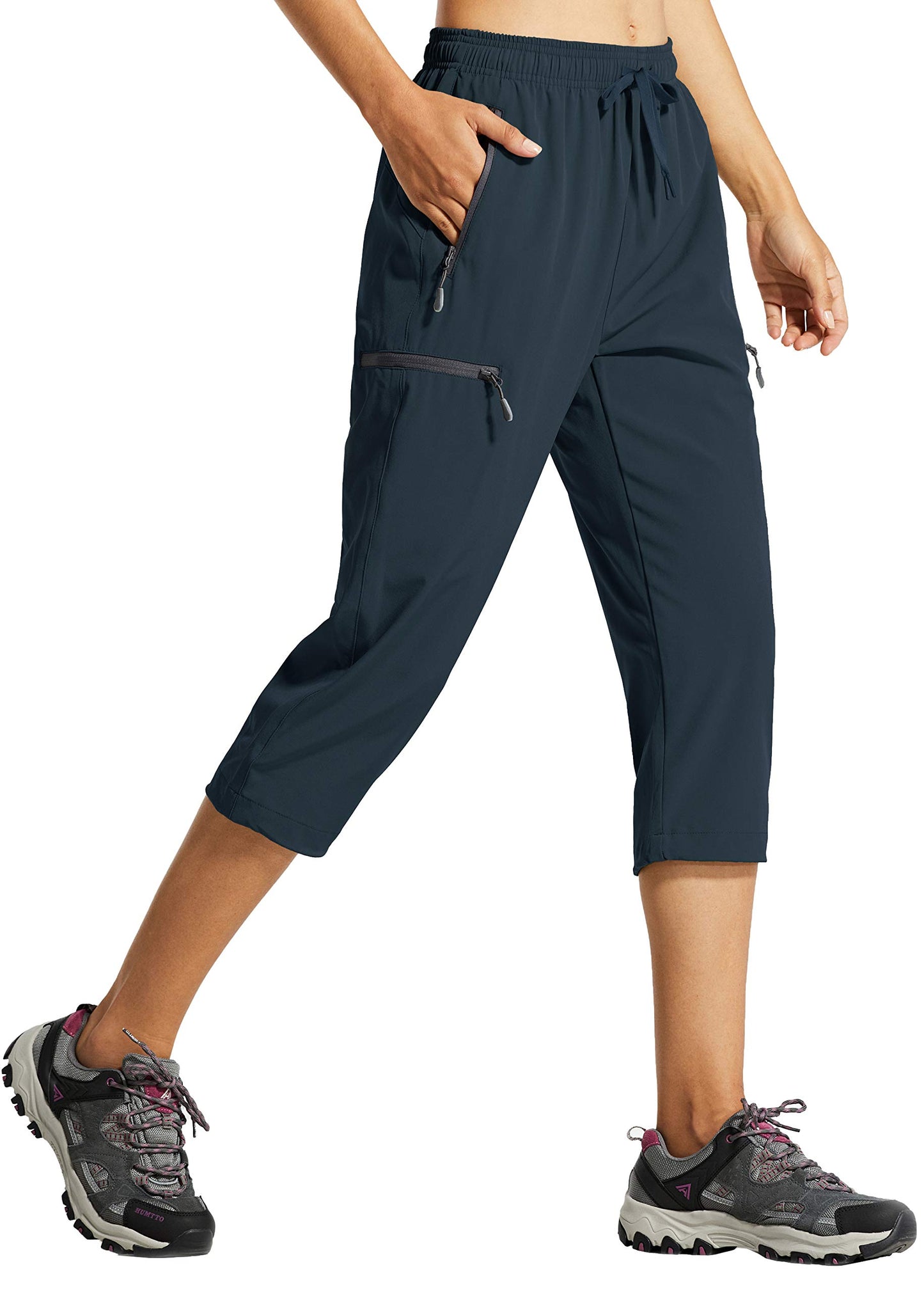 Libin Women's Quick Dry Hiking Capri Pants Lightweight Cargo Cropped Pants Water Resistant Outdoor Casual, Navy XL