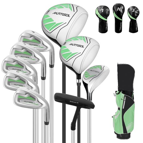 XDriveMax 10 Pieces Complete Mens Womens Golf Clubs Set Right Hand for Men Women Includes Cart Bag with Rain Hood, 1#Driver 3#Wood #5 Hybrid,with 3 Head Covers, 6# 7# 8# 9# PW# Irons and Putter