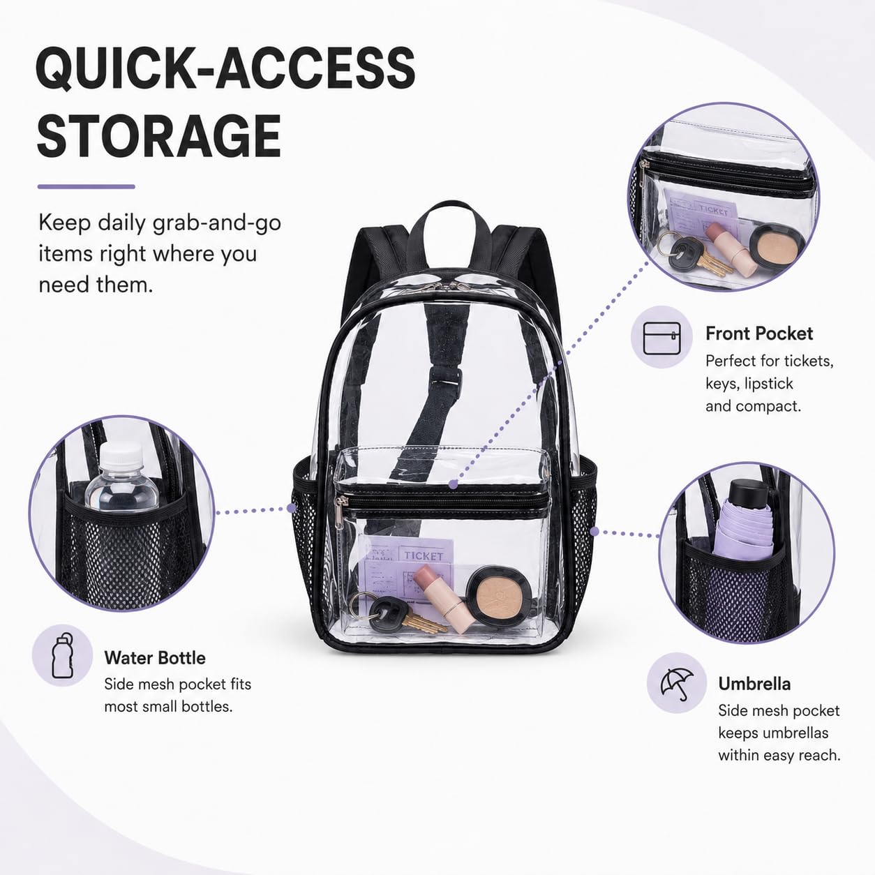 BTOOP Mini Clear Backpack for Stadium Events, 12 x 9 x 5 Inch Transparent PVC Bookbag, Fits Within Common 12x12x6 Stadium Bag Limits, for Concerts, Festivals, Women and Teens