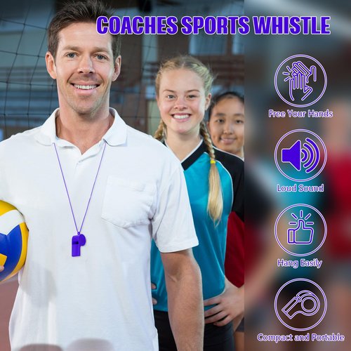 kymqlyw 24 Pcs Plastic Whistles with Lanyard Lifeguard ref Whistle Sports Whistle Loud Crisp Sports Whistle Emergency Whistle Bulk Referees Training Lifeguard School Emergency (Purple)
