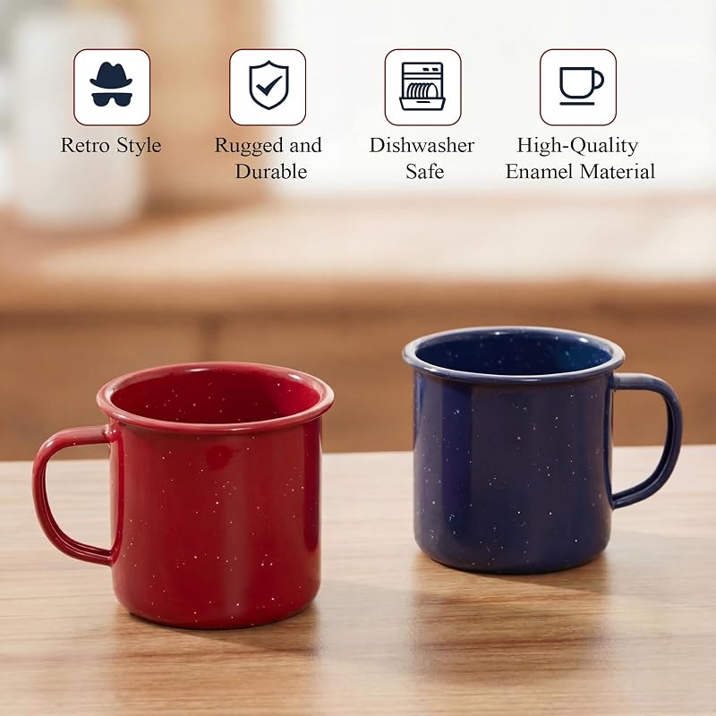 Mimorou 2 Pcs Enamel Camping Mugs 16 oz Red & Blue - Variation Pack