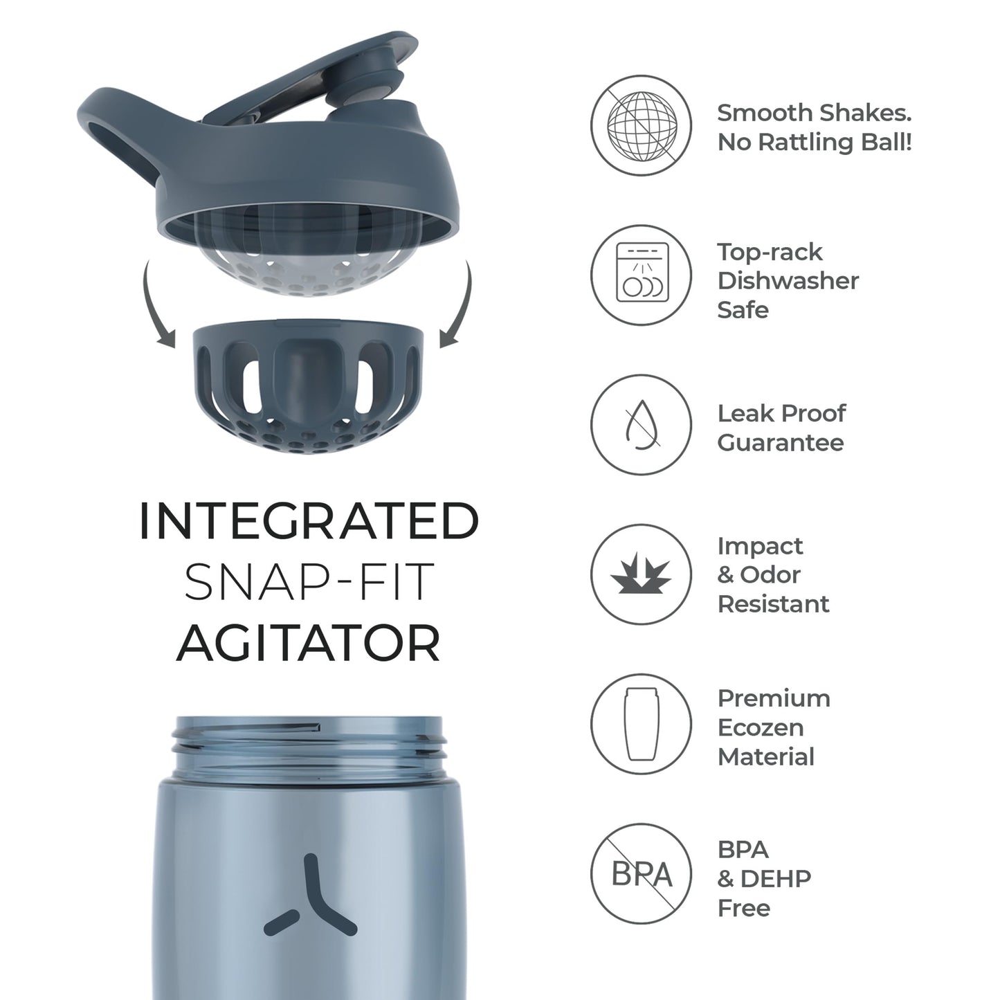 Promixx Pursuit Protein Shaker Bottle, 32 oz Beverage Shaker Cup, Silent No-Ball Mixer, Leak-Proof Lid, BPA/BPS & Phthalate-Free ECOZEN, Easy-Clean for Protein Shakes, Pre & Post-Workout Smoothies