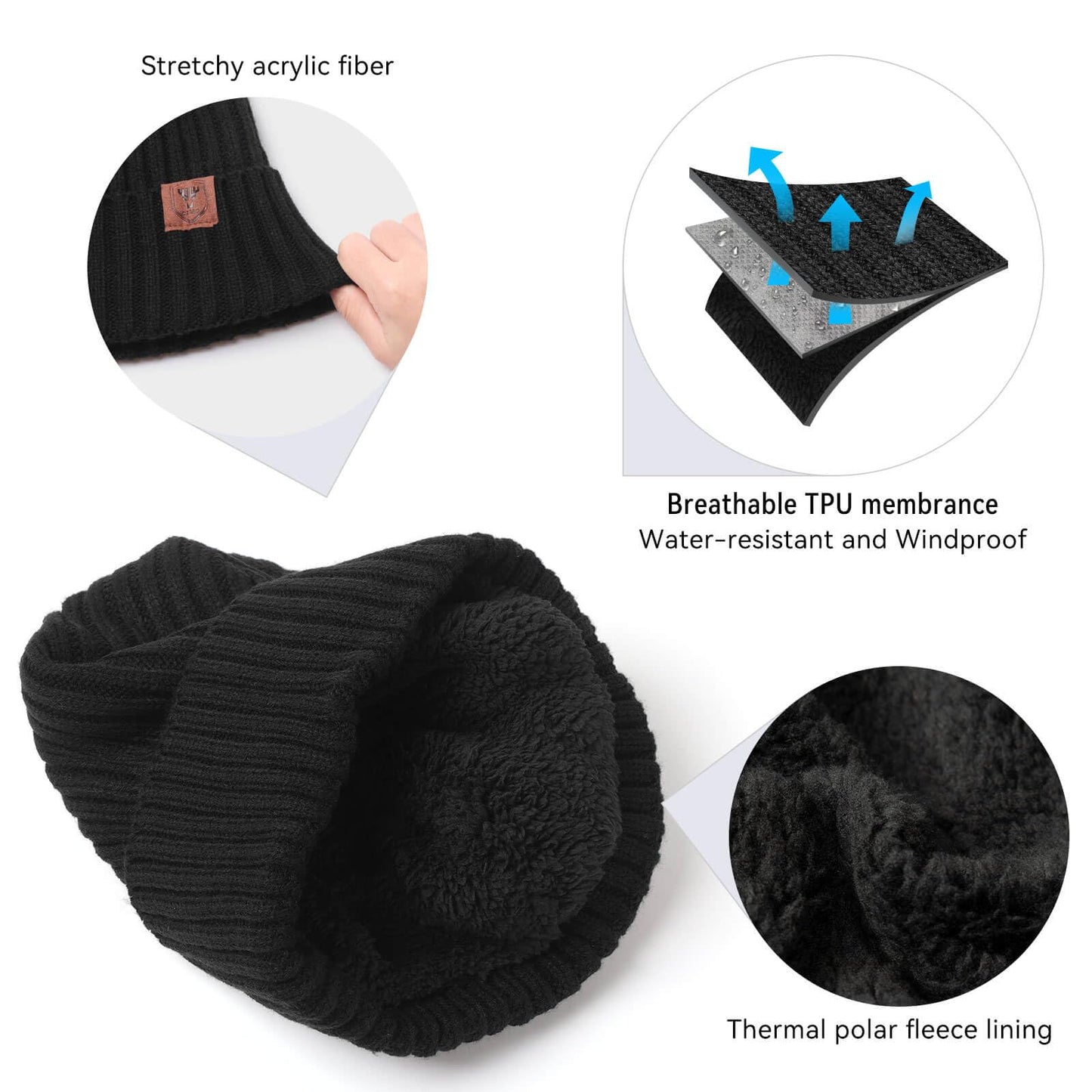 OZERO Knit Beanie Winter Hat, Thermal Thick Polar Fleece Snow Skull Cap for Men and Women