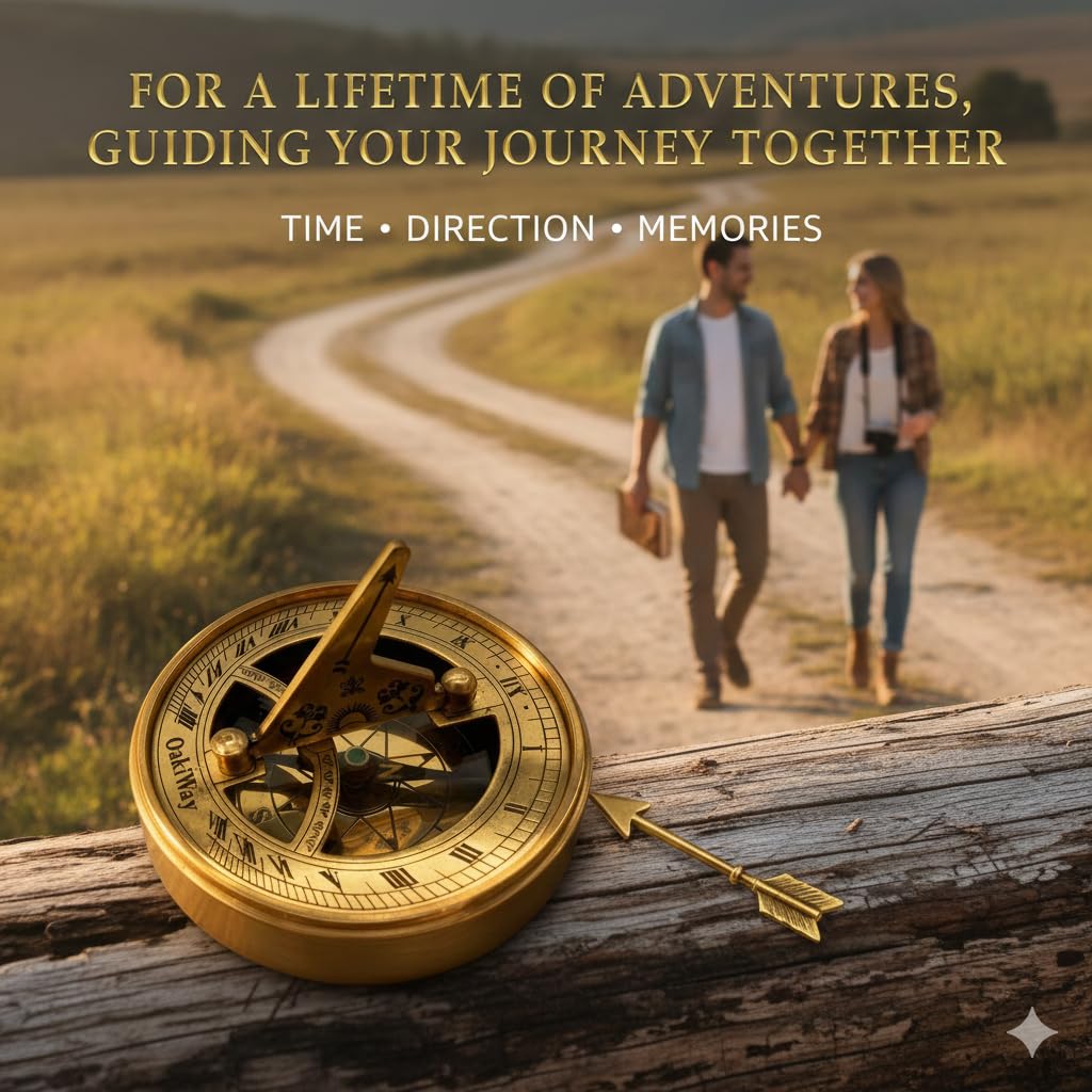 OakiWay Anniversary Sundial Compass Gift for Him or Her - Unique Gift Ideas for Husband or Wife, Men Wedding Anniversary 50th 40th 25th 20th Year Celebration, Gift Card Included