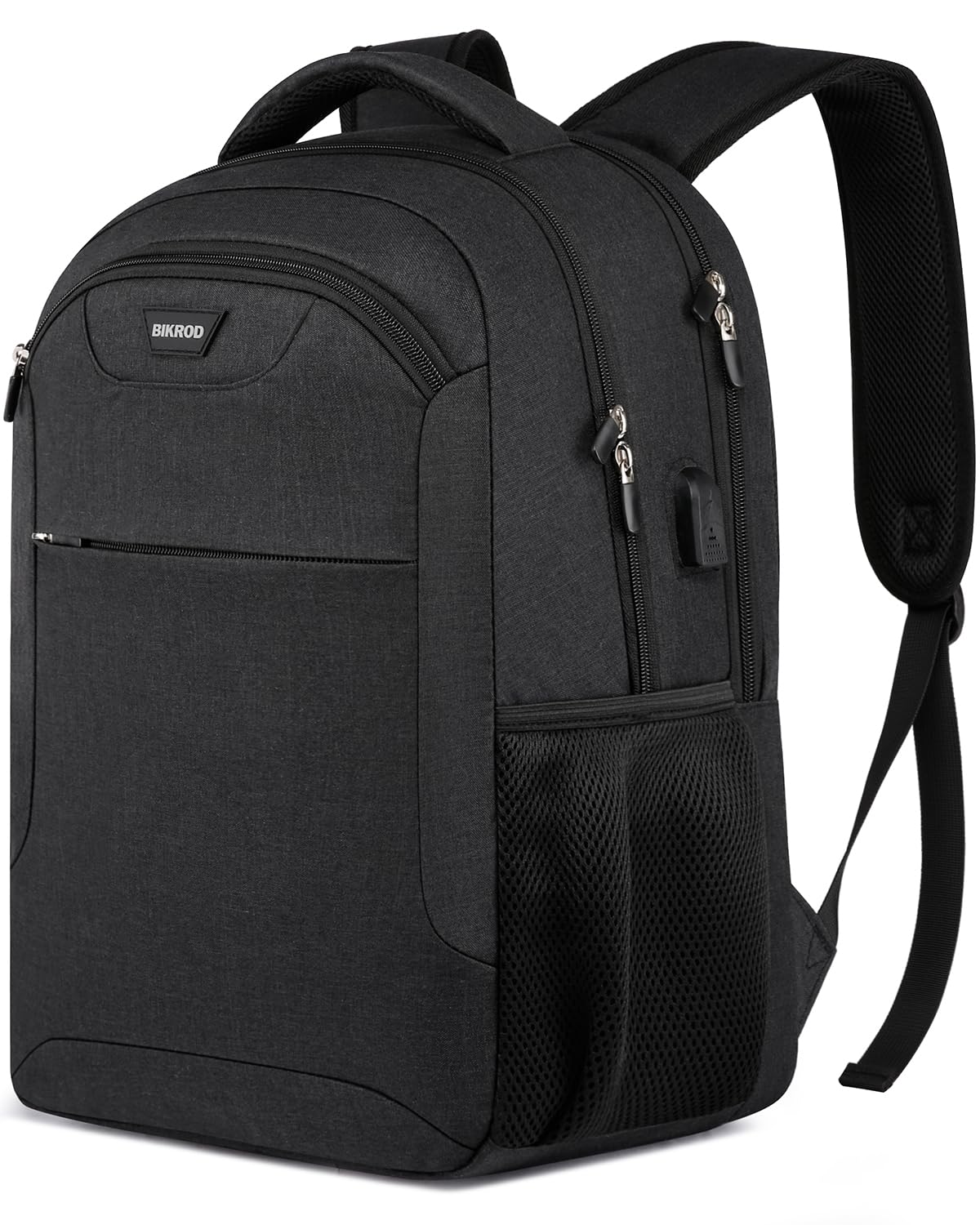 BIKROD Backpack for Men and Women, School Backpack for Boys, Water Resistant Business Travel Laptop Back Pack Fit 15.6 Inch Laptop with USB Charging Port, Black