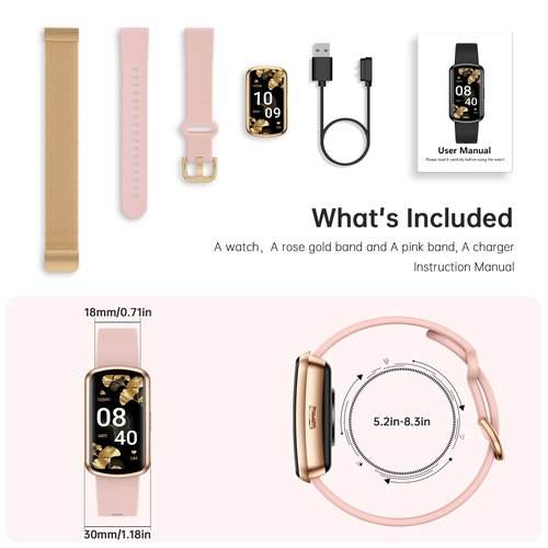 Health Fitness Tracker, Smart Watch with 24/7 Heart Rate and Blood Pressure Monitor, Activity Tracker with Blood Oxygen, 120 Sport Mode Waterproof Sleep Tracker for Women Men (Pink Gold)