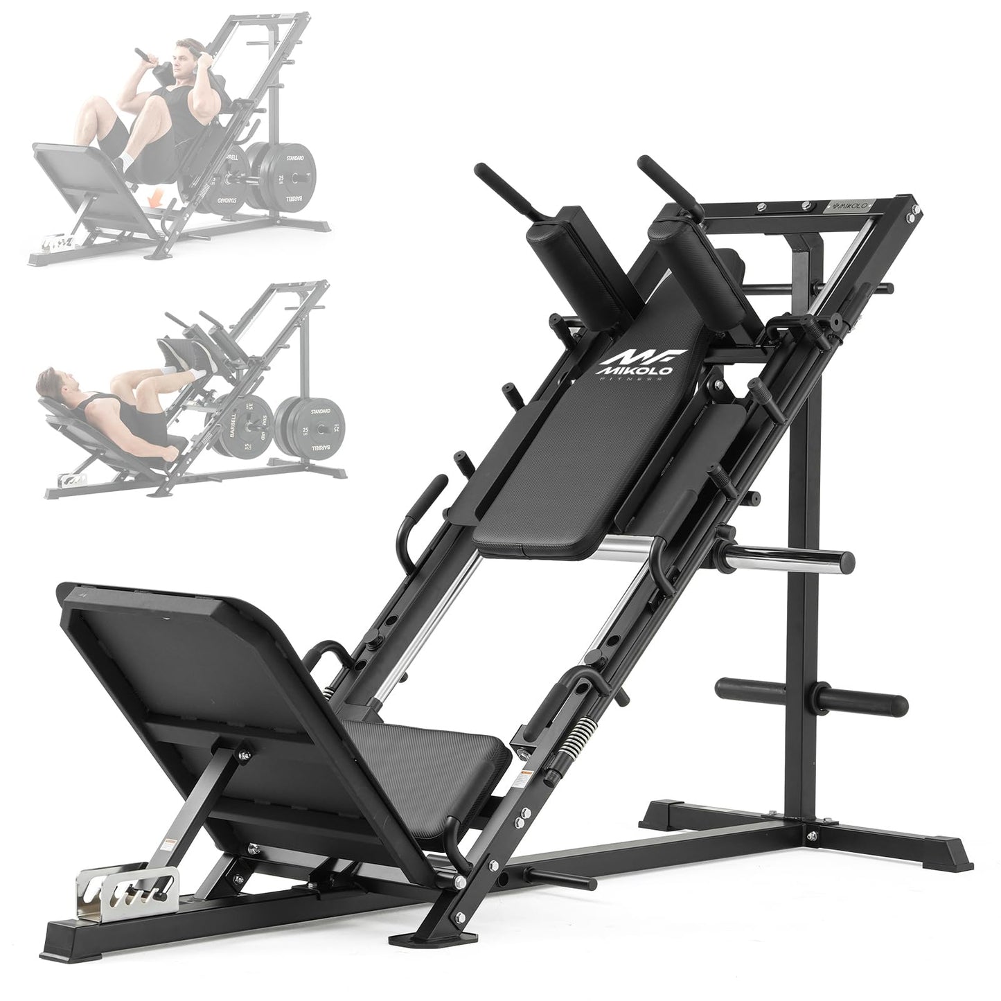 Mikolo Leg Press Hack Squat Machine Combo, Leg Press Machines for Home Gym with Linear Bearing, Hack Squat Machine with Rear and Front Band Pegs, Leg Machine for Full Range Leg Training, Black
