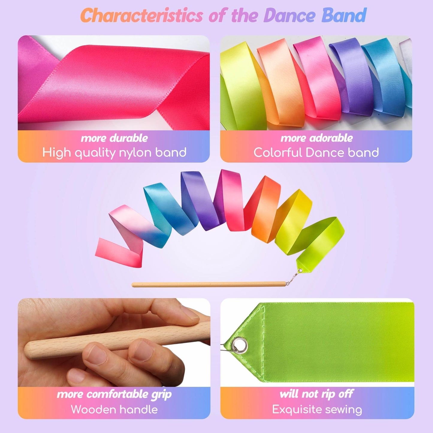Cikyner Gymnastics Ribbon - 2 Pack Colourful Rhythmic Gymnastics Bands with Premium Beech Sticks | Rainbow Dance Ribbons for Kids, Girls Birthday Party & Easter Gifts | Perfect for Home, School Play