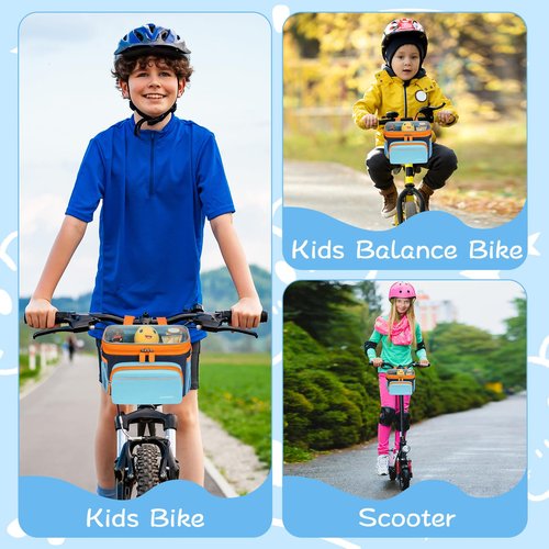Kids Bike Basket, Front Frame Handlebar Bag for Toddler Scooter Tricycle Bicycle, Cute Small Fabric Bicycle Basket for Boys & Girls, Blue
