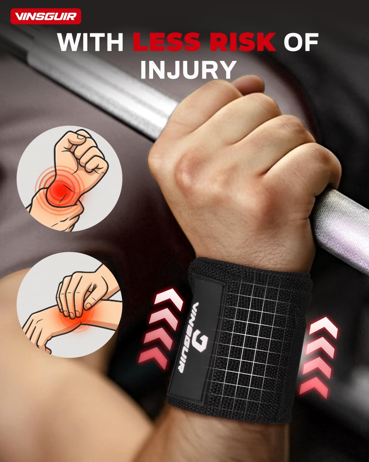 VINSGUIR Wrist Wraps for Weightlifting, [USPA Approved] Lifting Straps for Wrist Support with Heavy Duty Thumb Loop, Gym Wrist Brace for Working Out, Crossfit, Powerlifting, for Men&Women