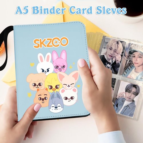 Photocard Binder for Stray SKZ Cards,4 Pocket with 60 Sleeves up to 400 Cards Pink Cute Photo Album for Fans Boys and Girls