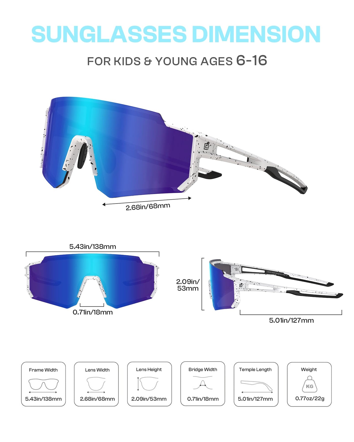 DUCO Polarized Kids Sunglasses Youth Baseball Sports Running UV400 Protection Cycling Glasses Boys Girls 6-16 Aged DK310