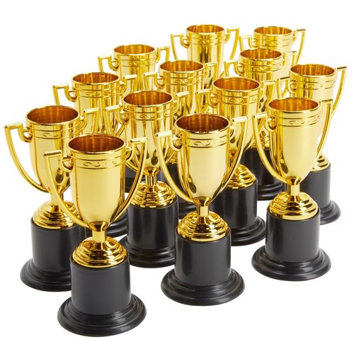Juvale 24 Pack Mini Trophies for Awards, Gold Participation Trophy Cups for Sports Tournaments and Competitions (4 in) - Trophies Bulk
