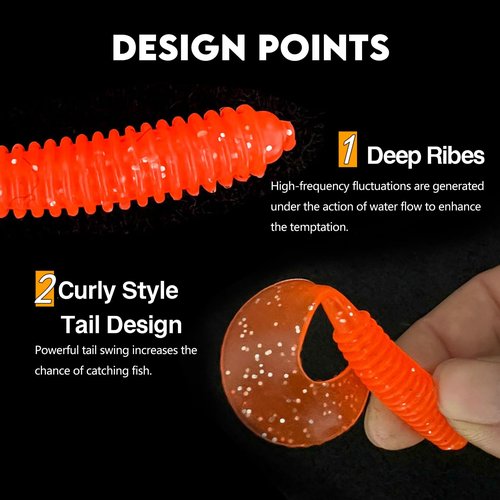 Eupheng Curly-Tail Swimbait Fishing Lure, Grub Saltwater Fishing Soft Bait Trailer, 2.3in/6cm, 2.7in/7cm Pack of 100PCS, for Bass Crappie Fishing