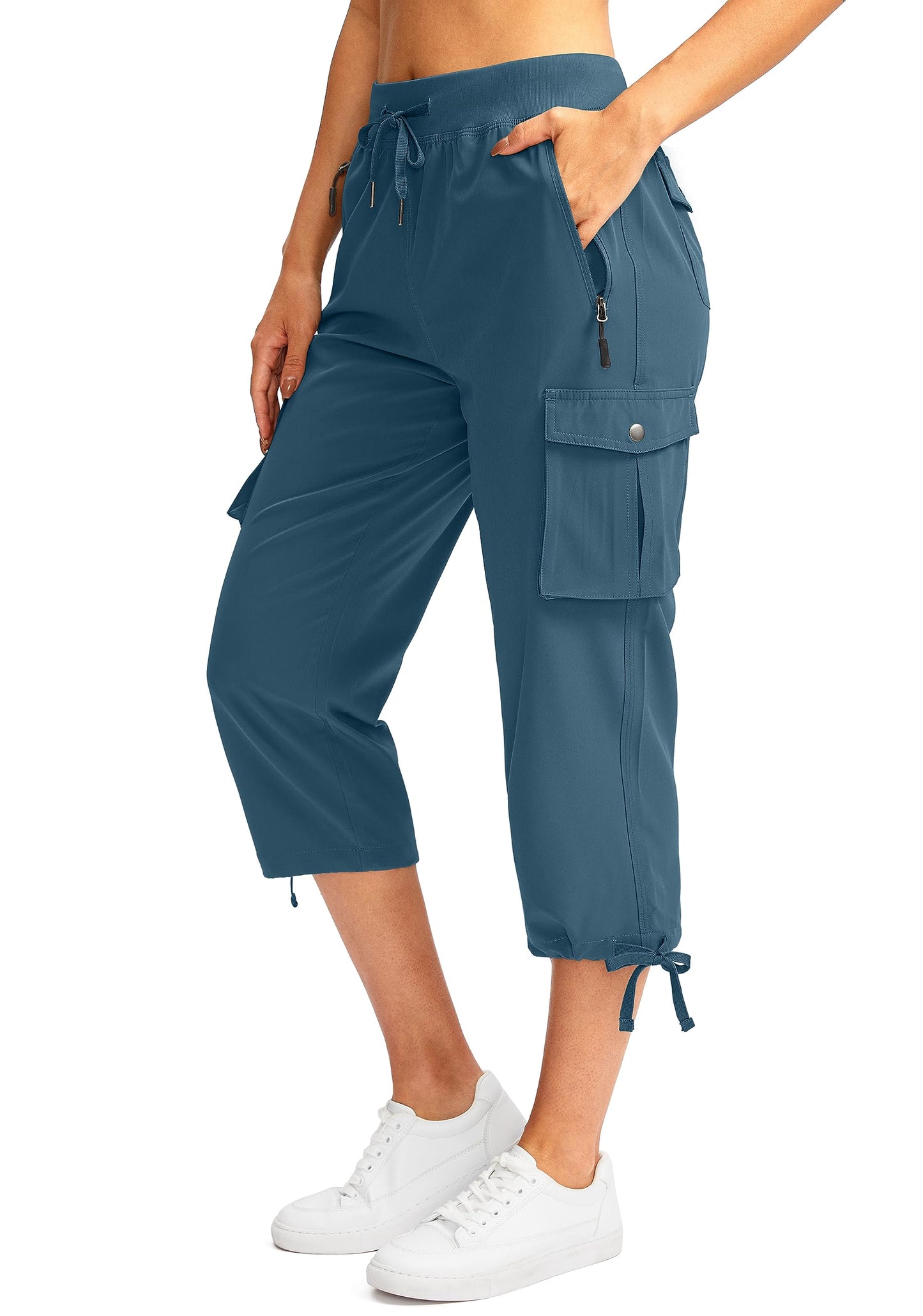 Soothfeel Women's Cargo Capris Pants with 6 Pockets Lightweight Quick Dry Travel Hiking Summer Pants for Women Casual (Blue Grey, S)
