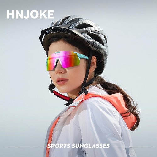 HNJOKE Sports Polarized Sunglasses, UV 400 Protection Sun glasses Women, Mens Sunglasses for Cycling Biking Running Hiking Golf Fishing, Light Blue&Pink