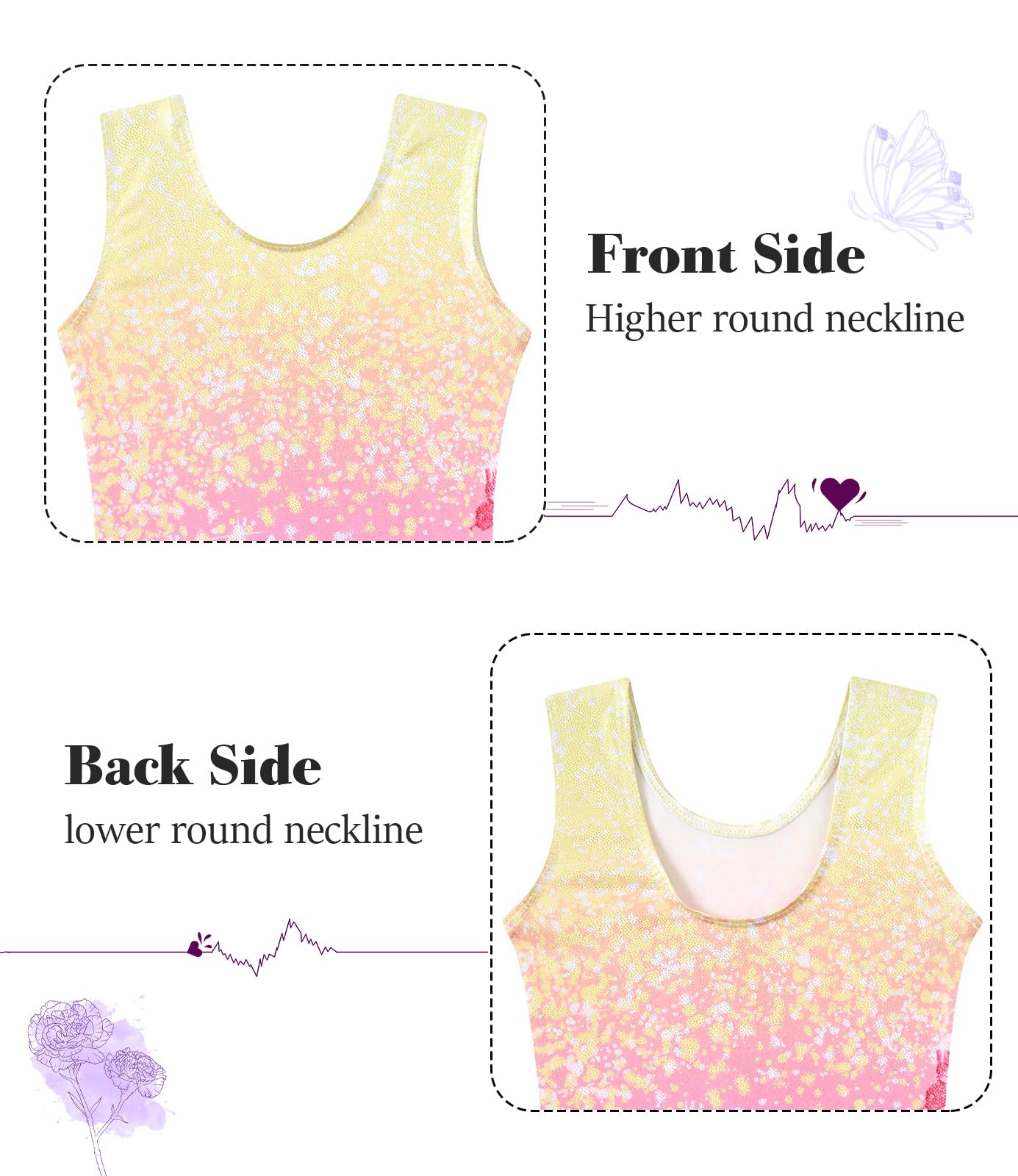 Vogseek 4-5T Girls Gymnastics Leotards with Hair Scrunchie Sparkle Dance Unitards Pink Butterfly's Active Biketards with Shorts for Kid Cute Tumbling Dance Outfit, Pink
