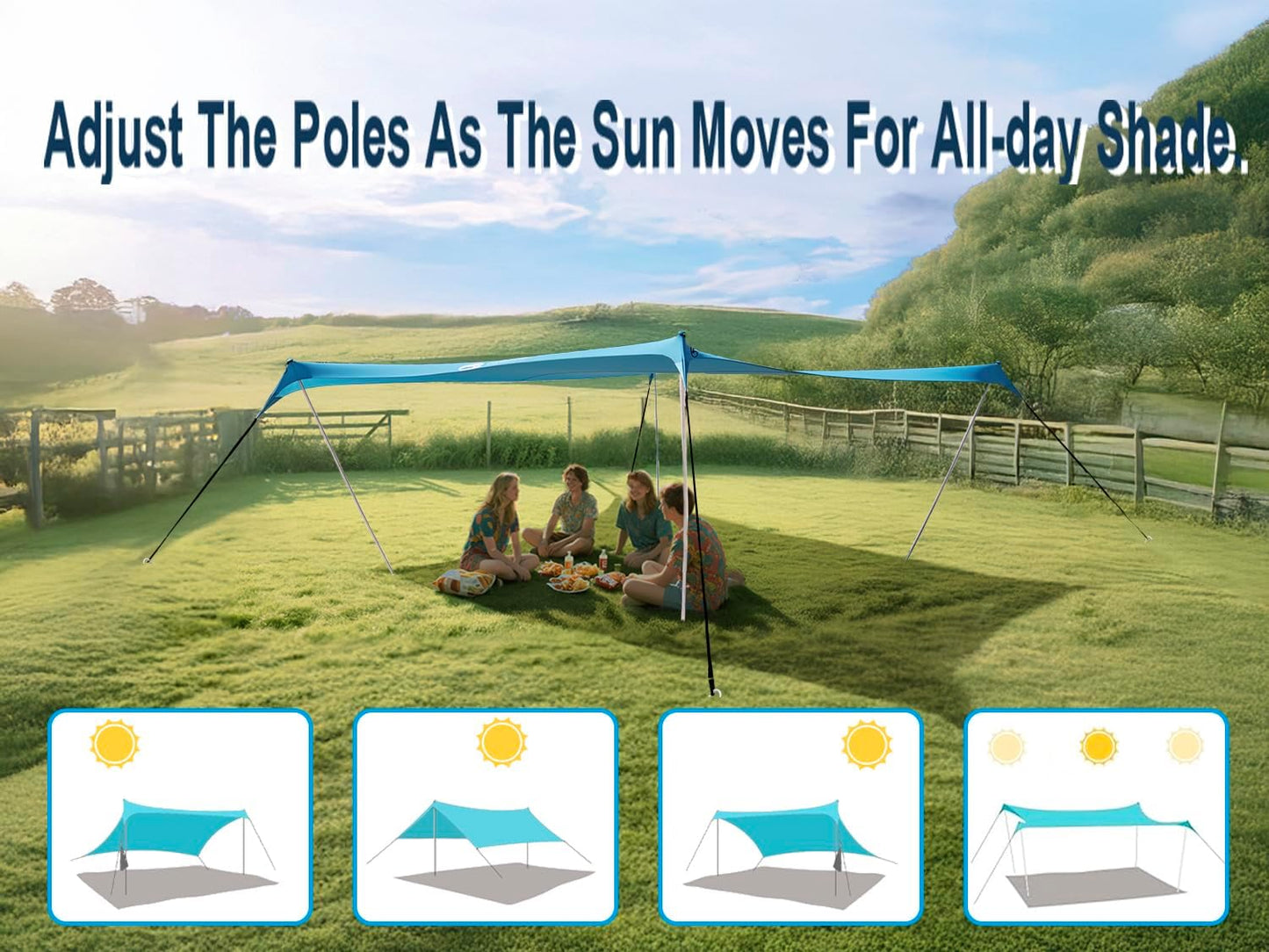 10×10ft UPF50+ Beach Tent Sun Shelter, Windproof Stable Outdoor Pop Up Beach Shade Canopy for Camping, Fishing, Backyard Fun or Picnics, 2 Poles