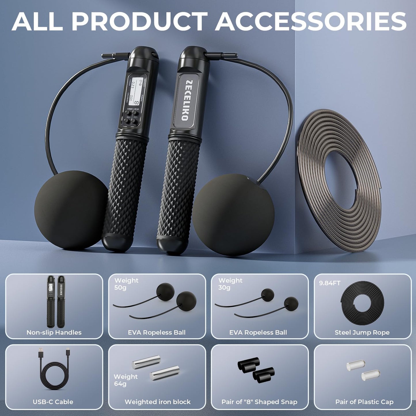 ZECELIKO Cordless Weighted Jump Ropes for Home Gym and HIIT Workouts