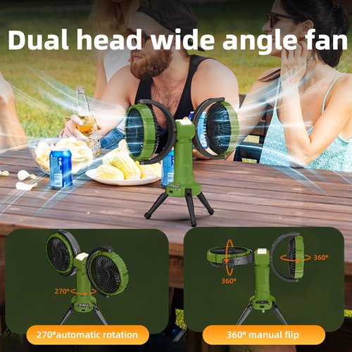 NIFBANG Outdoor Camping Fan with LED Light,8000mAh Rechargeable Battery Powered with Hook Tent Fans,270° Oscillating 360°Rotation Portable Tripod Beach Fan for Canopy,Travel,Fishing,Home,Green