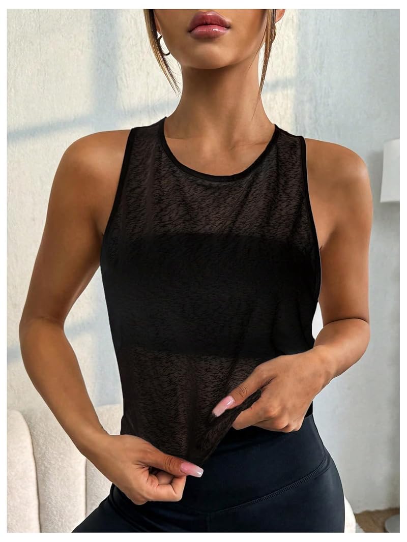 OYOANGLE Black Small Open Back Crop Tank Top for Yoga & Workout