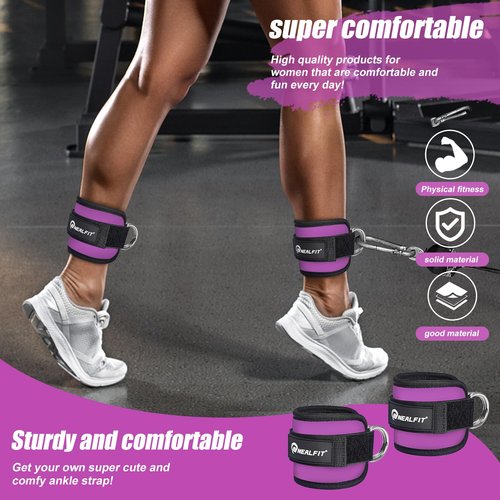 NEALFIT Ankle Strap for Cable Machine, Gym Ankle Cuff for Kickbacks, Leg Extensions, Glute Workouts, Booty Hip Abductors Exercise for Women and Men (Purple, Single)