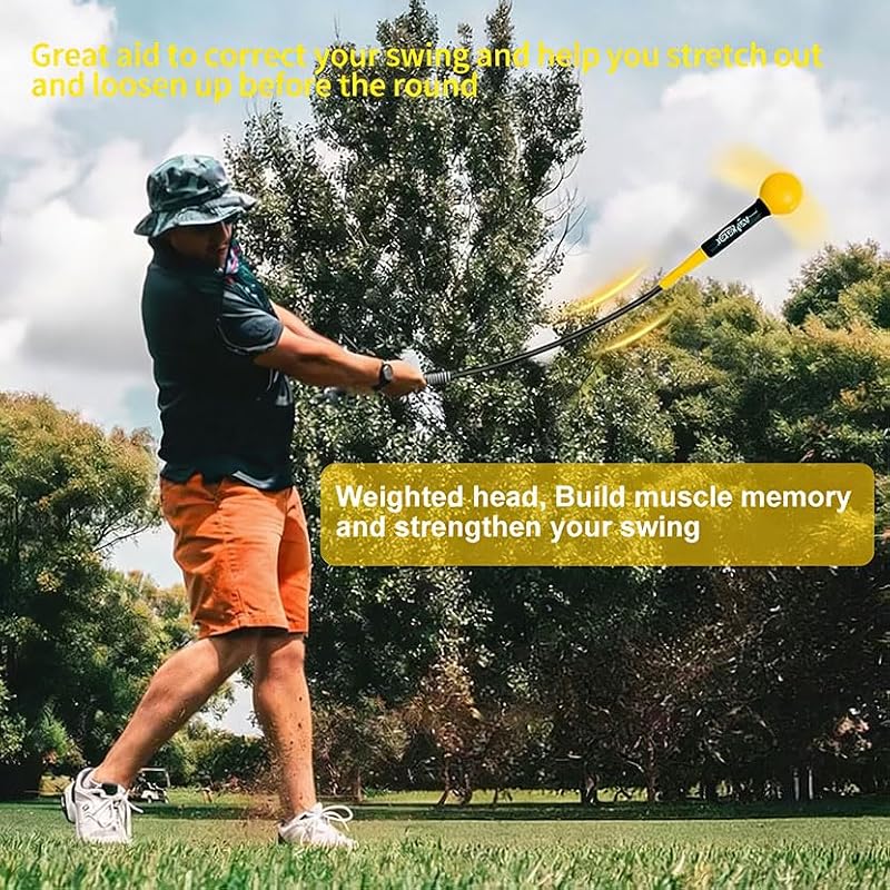 Yellow 48-Inch Golf Swing Trainer Aid for Strength Power & Tempo