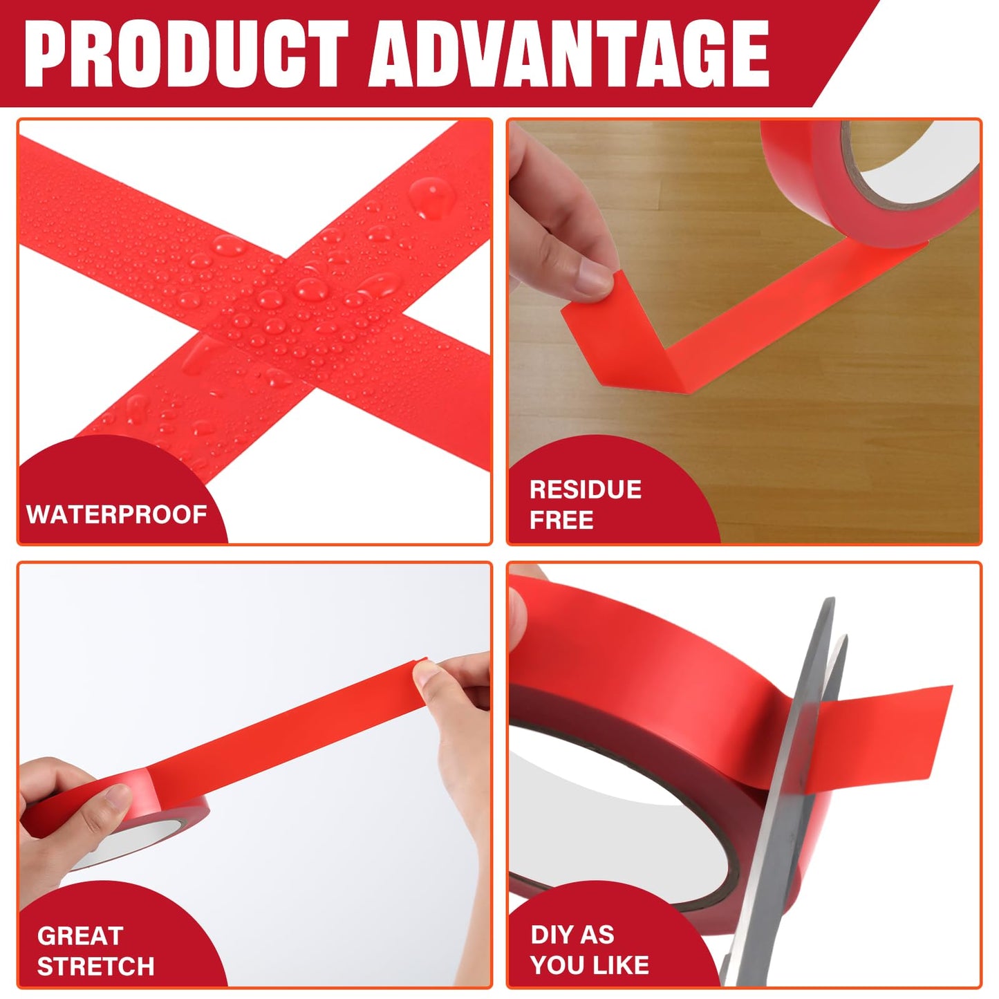 Frienda 5 Rolls 5 Rolls Floor Vinyl Tape 1in/2in Floor Marking Court Tape Outdoor Playing Field Marking for Social Distancing Gym Stadium Classroom Athletics Warehouse (1 Inch X 60 yd,Red)