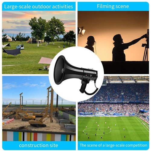 XIAGDIAZ Bluetooth Rechargeable Megaphone - 50W Powerful Bullhorn w/USB Port, Siren Alarm, Super Loud Sound | Handheld Portable for Coaches, Directors, Safety, Cheer, Outdoor Use