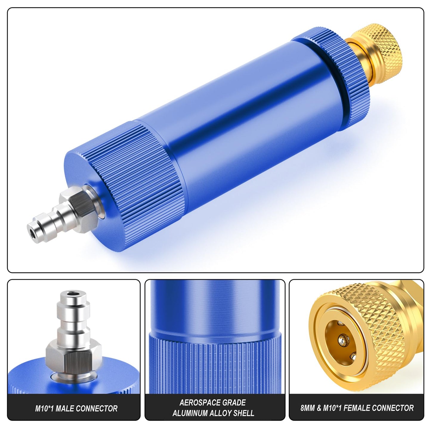 MEANLIN MEASURE 30Mpa Water-Oil Separator With 20 inch Spring Flexible Hose and 8MM & M10 Fast Connecting Internal Thread Mother Head For High Pressure Air Compressor Pump Blue