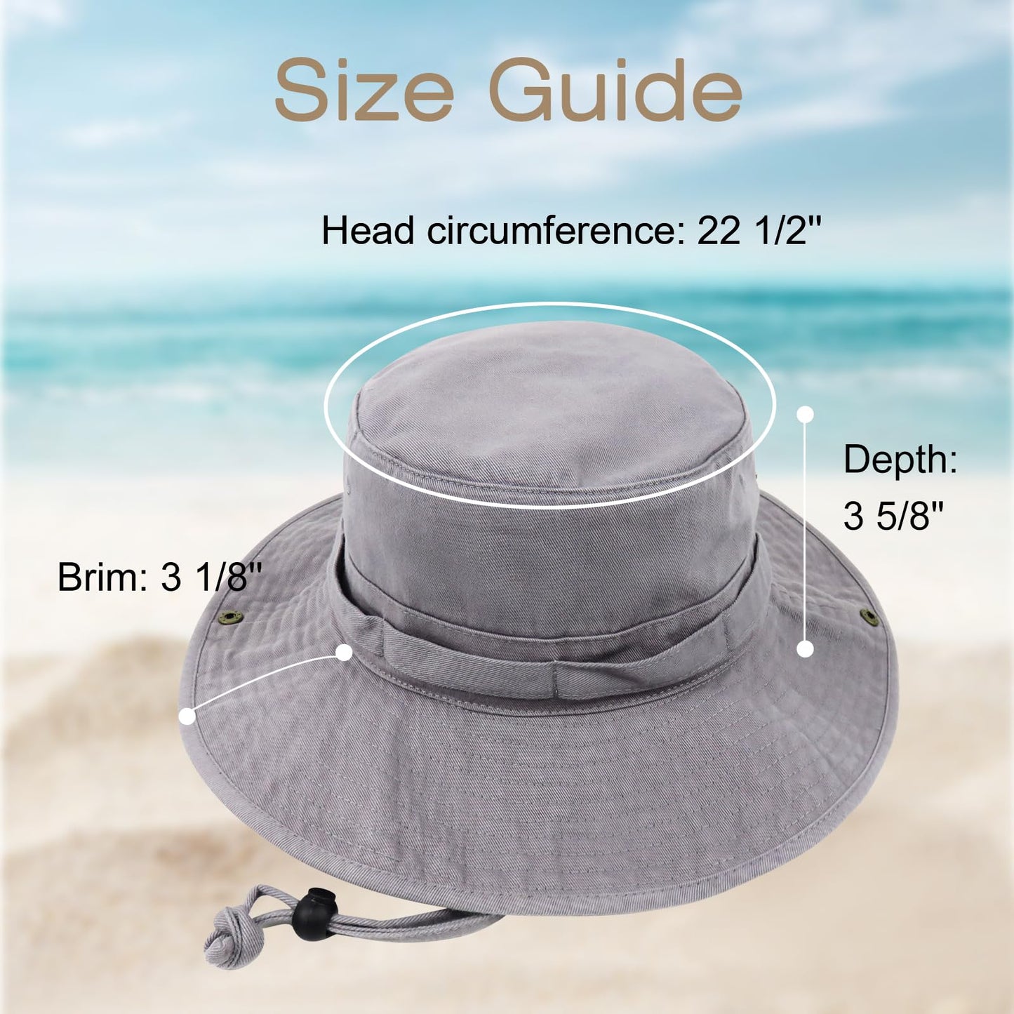 Phaiy Bucket Hat with String Grey Boonie Hat UPF 50+ Wide Brim Sun Hat for Men Fishing Hiking Safari