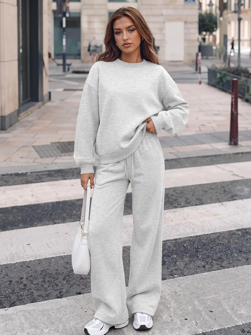 Trendy Queen 2-Piece Sweat Outfit Set - Light Gray, Small