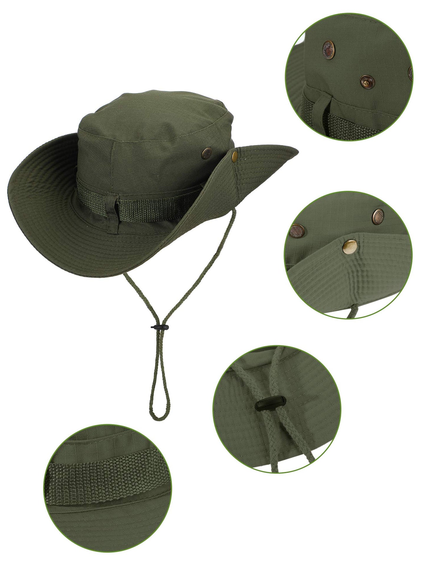 Boao 2 Pcs Sun Hat for Men Women Foldable Safari Hat UV Protection UPF 50+ Boonie Bucket Cap Summer for Hiking Beach Fishing(Arm Green, Light Grey)