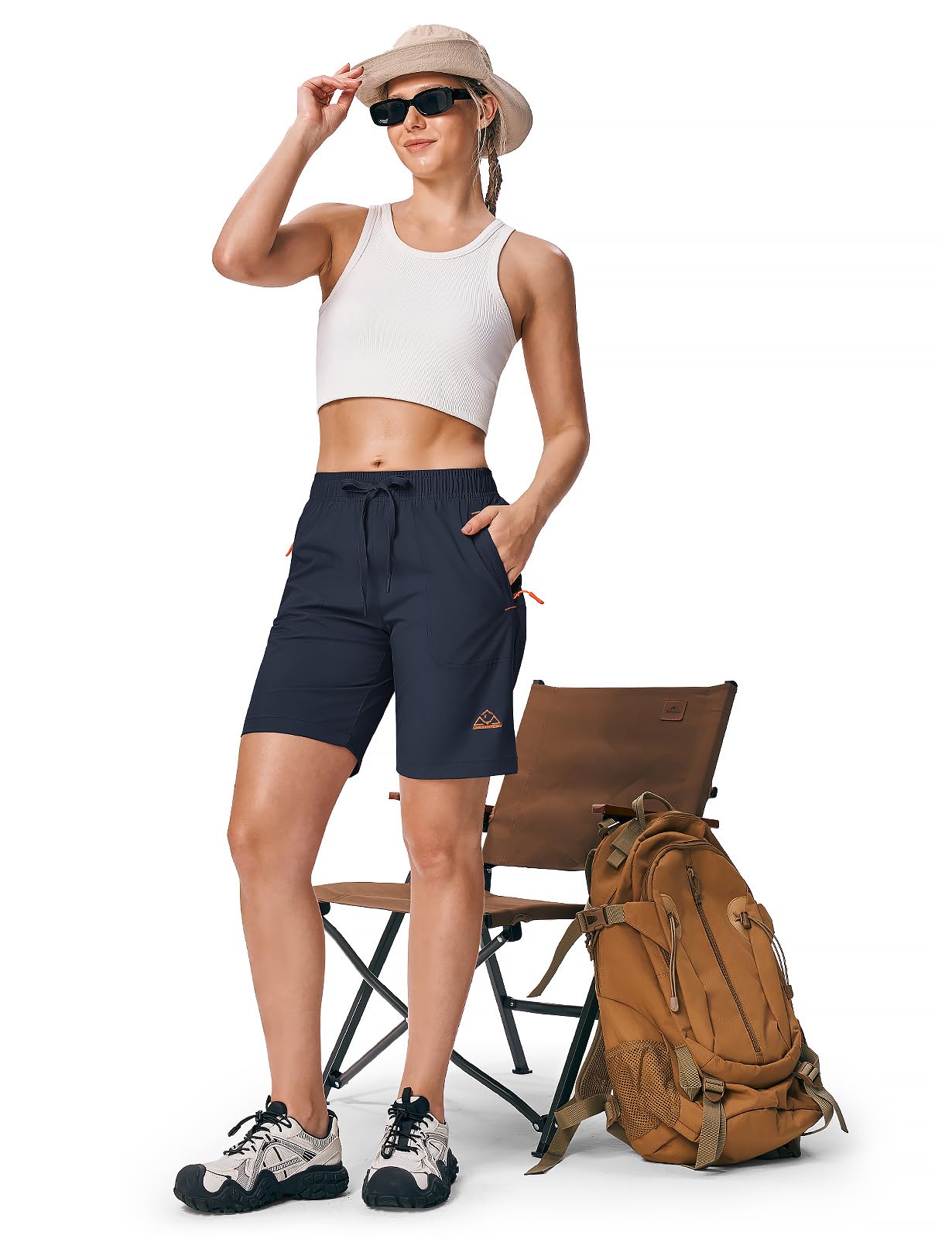 Rdruko Women's Hiking Shorts 8" Quick Dry Lightweight Water Resistant Outdoor Travel Shorts with Pockets, Navy Blue, XL