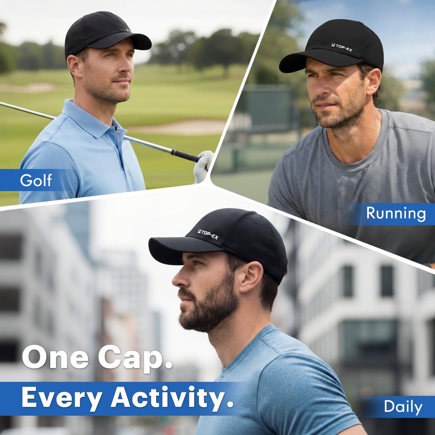 TOP-EX Cooling Performance Baseball Hats Caps for Men Waterproof Breathable Running Golf Sun UV Protection Fitted Workout Big Head Sweat Adjustable Navy Blue Medium Large M L