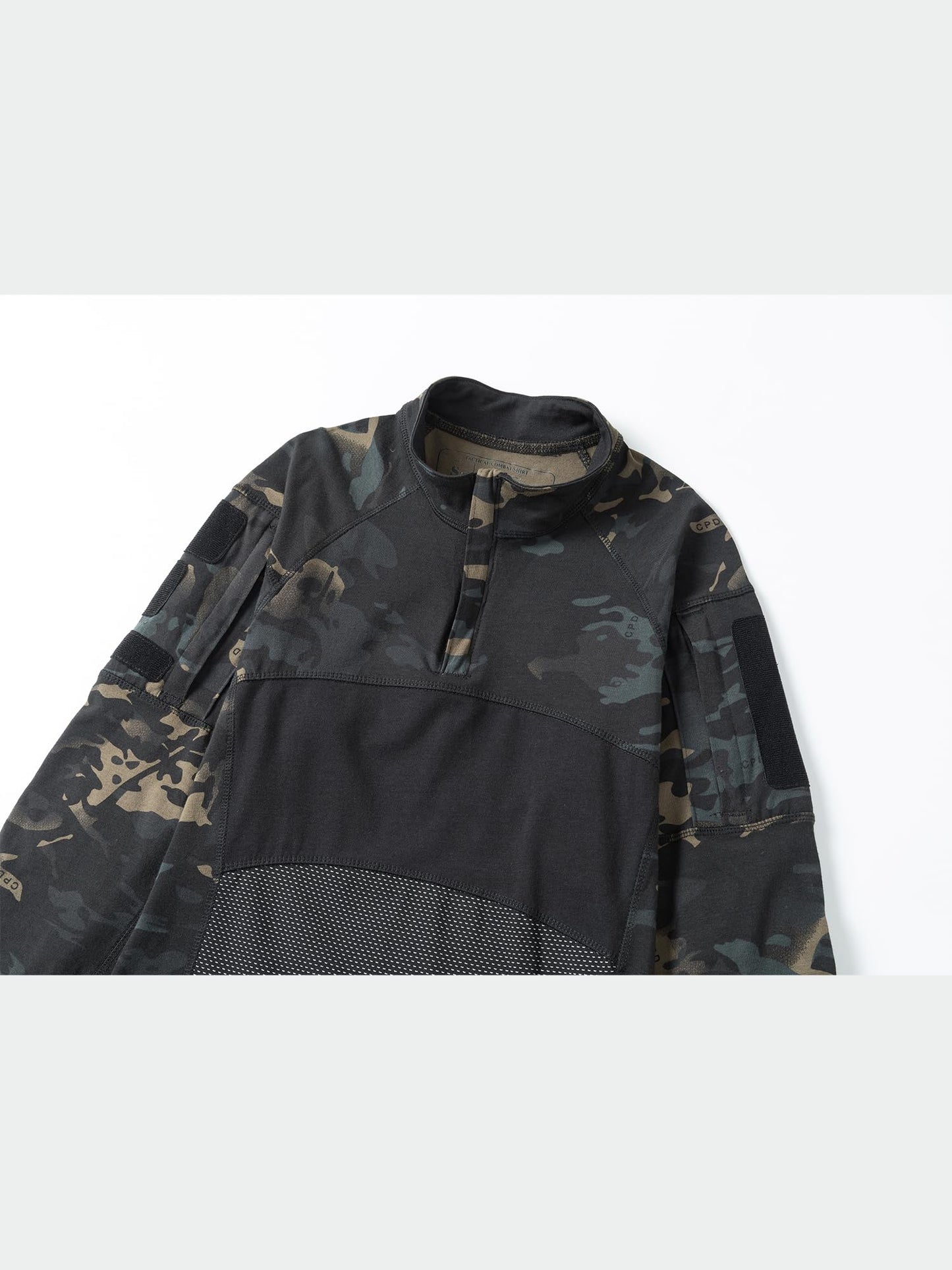 AKARMY Men's Tactical Military Combat Shirt, Long Sleeve Camo T Shirt with Zipper Pockets 112 Dark CP