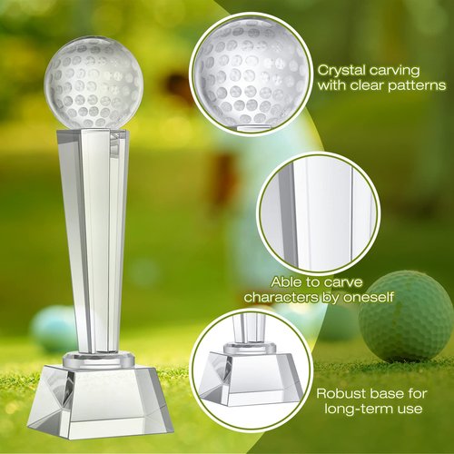 Meooeck 2 Pcs 9x2.8'' Crystal Glass Trophy with Gift Box Large Trophy Award Glass Paperweight Tournament Table Desktop Decor (Golf)