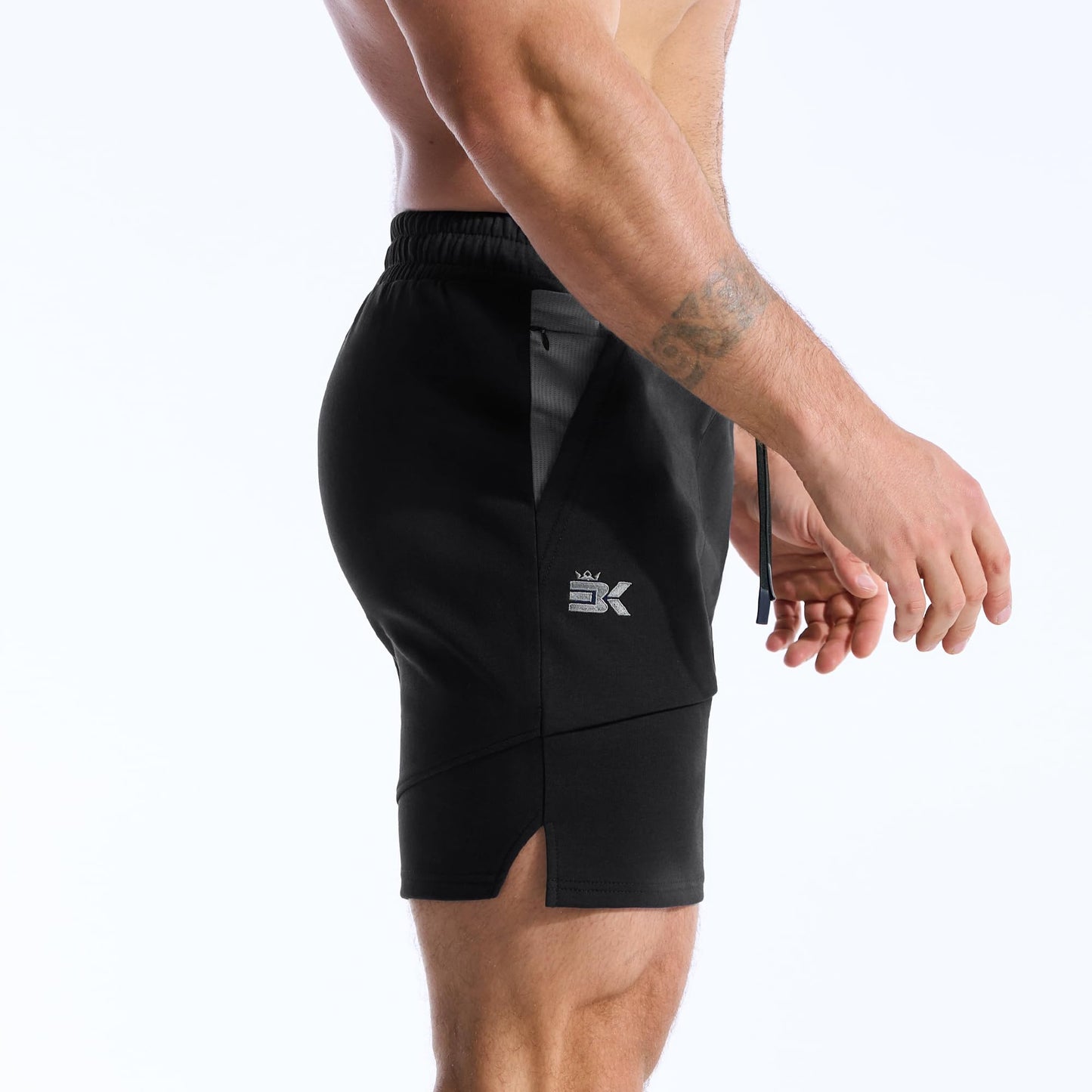 BROKIG Zero Armor Mens Gym Shorts 7" Inseam Slim Fit Anti-Chafing Cotton Workout Shorts with Zipper Pocket(Medium,Black)
