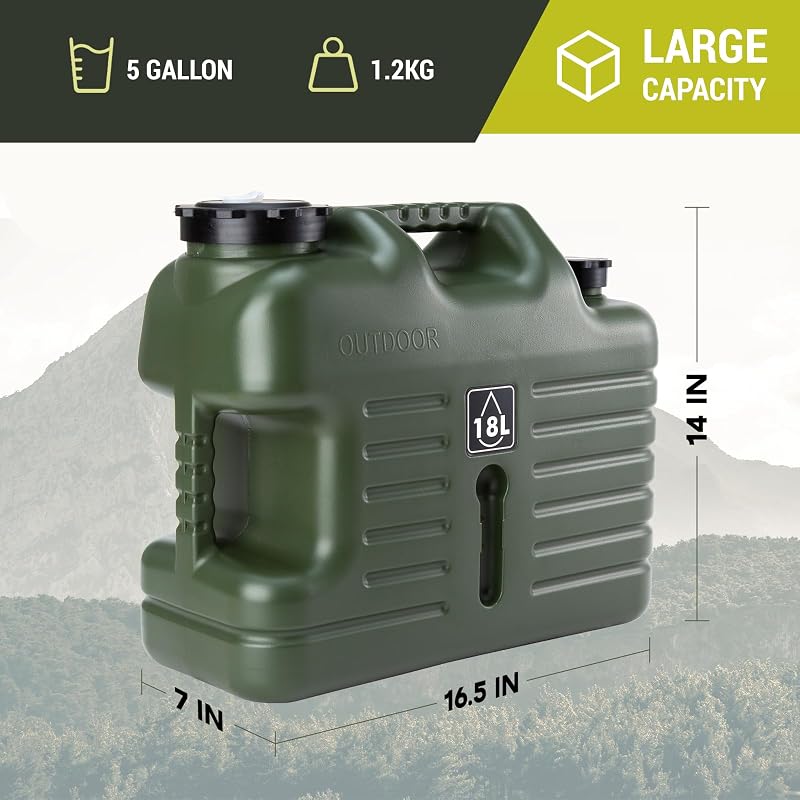 5 Gallon Camping Water Jug with Spout - Leak Proof HDPE Bottle, BPA Free