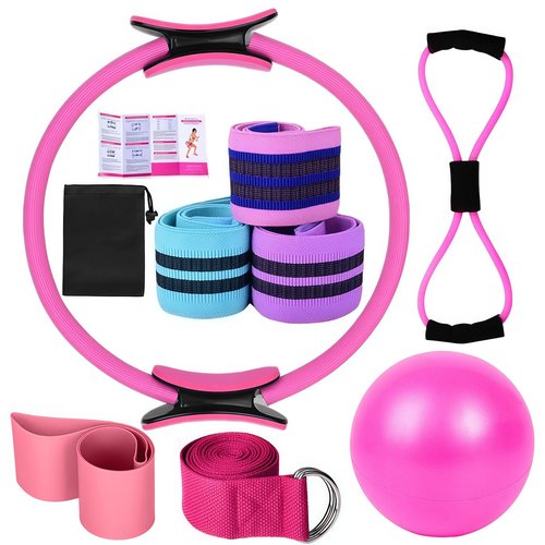 Pilates Essentials Kit for Women, 2025 New Better Me Pilates Kit, Yoga Pilates Sets for Home Workouts, Pilates Rings, Booty Bands, Yoga Ball 25cm & Figure 8 Resistance Bands (Pink)